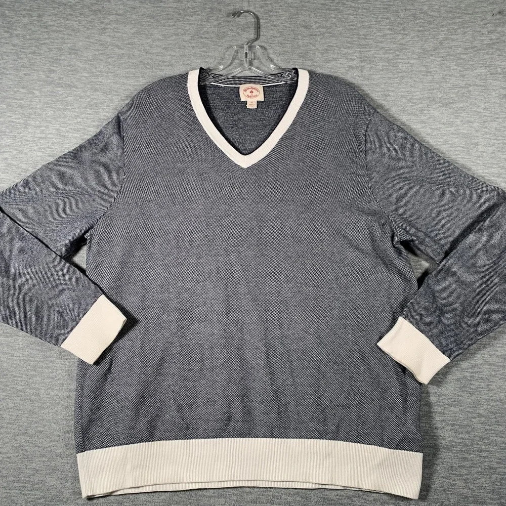 Brooks Brothers Red Fleece Sweater Mens XL Blue‎ Cotton V Neck Knit Pullover